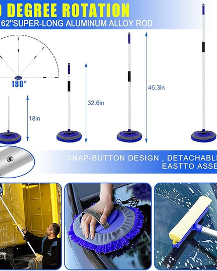 21Pcs Car Wash Kit,62" Car Wash Brush Mop with Long Handle,Car Cleaning Kit,Car Detailing Brush Set,Car Wash Bucket with Filter,Windshield Window Squeegee for Cars RV Truck Boat (Blue)