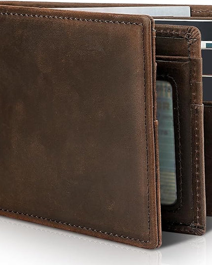 Artpaxy Mens Wallet Genuine Leather Bifold RFID Blocking Wallet for Men with 1 ID Window 13 Card Holders 2 cash pockets 1 Gift Box