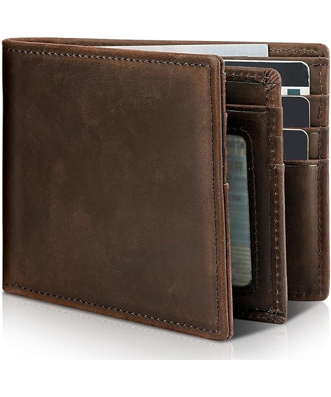 Artpaxy Mens Wallet Genuine Leather Bifold RFID Blocking Wallet for Men with 1 ID Window 13 Card Holders 2 cash pockets 1 Gift Box