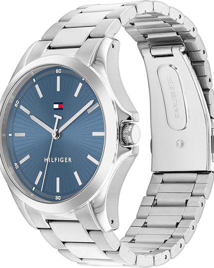 Tommy Hilfiger Men's 3H Quartz Watch, Stainless Steel Bracelet, Water Resistant 3 ATM, Modern and Stylish Timepiece, Gift for Him, 42mm