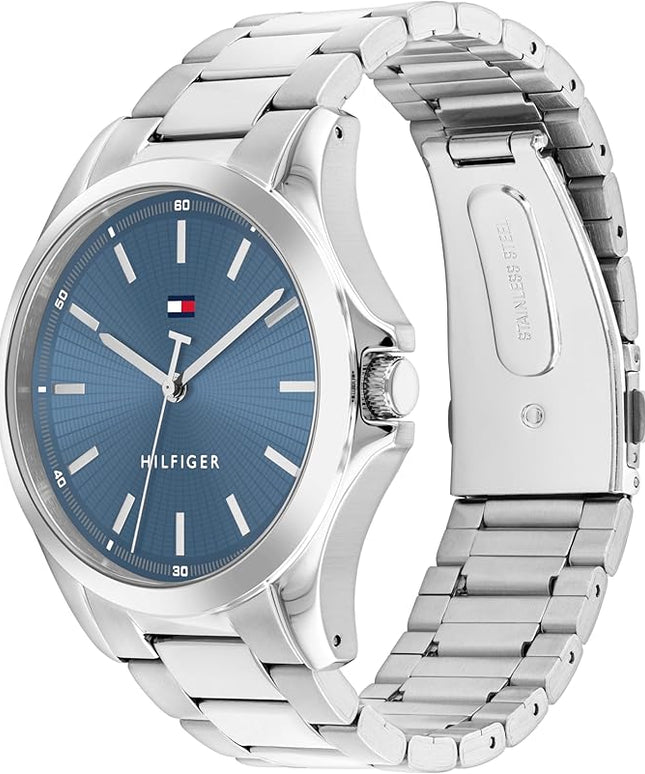 Tommy Hilfiger Men's 3H Quartz Watch, Stainless Steel Bracelet, Water Resistant 3 ATM, Modern and Stylish Timepiece, Gift for Him, 42mm