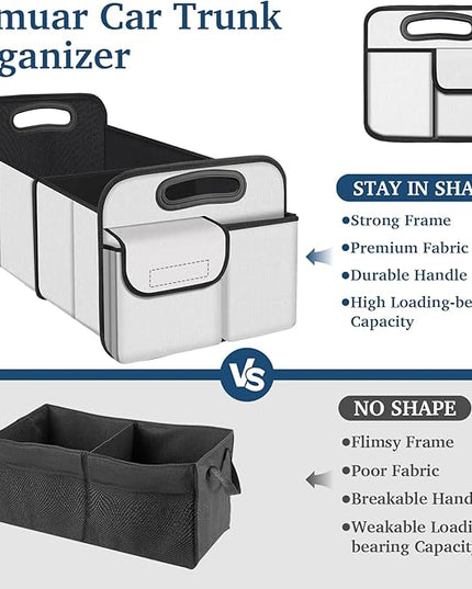Femuar Car Trunk Organizer, Car Storage Organizer with Large Capacity Waterproof Collapsible Trunk Organizer for Car Suv/Jeep/Sedan (Beige, Standard)