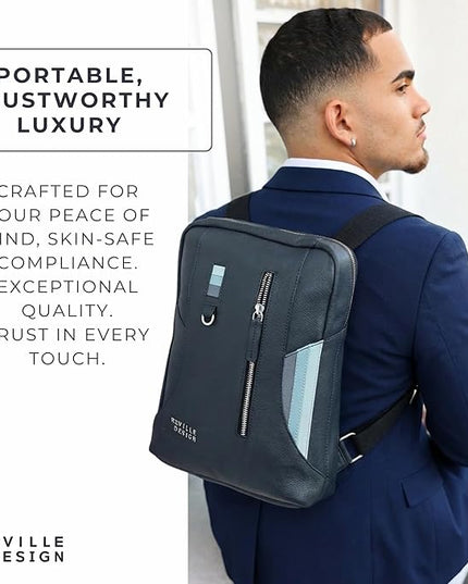 Full Grain Leather Backpack – Water-Resistant, Padded Laptop Compartment, Adjustable Straps, 16L Capacity, Slim Design, Leather Backpack for Men and Women - Anthracite Black