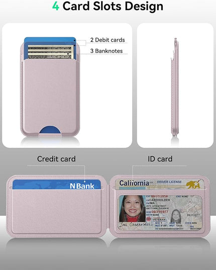 Fanseesy for MagSafe Wallet with Stand, 5 Card Holder, Slim Leather Magnetic Wallet for iPhone 17/16/15/14/13/12 Pro Max Plus Air Series, 3 Card Slots & 1 Cash Slot,Pink