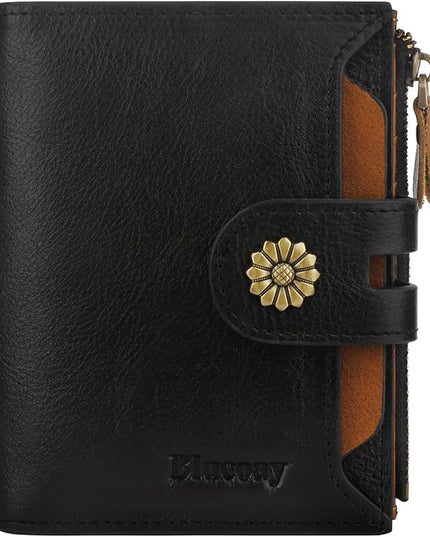 Blucoay Wallet Women,RFID Blocking Leather Womens Wallet Bifold Compact Card Holder Small Wallet for Women with Removable ID Window blackbrown