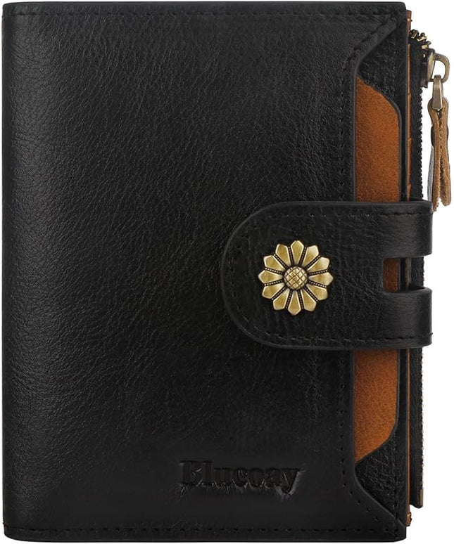 Blucoay Wallet Women,RFID Blocking Leather Womens Wallet Bifold Compact Card Holder Small Wallet for Women with Removable ID Window blackbrown