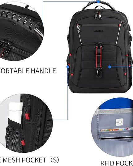 KROSER Travel Laptop Backpack 18.4 inch XXXL Computer Backpack Stylish College Backpack with RFID Pockets USB Charging Port REFLECTIVE STRIPS Water-Repellent Daypack for Business/Men