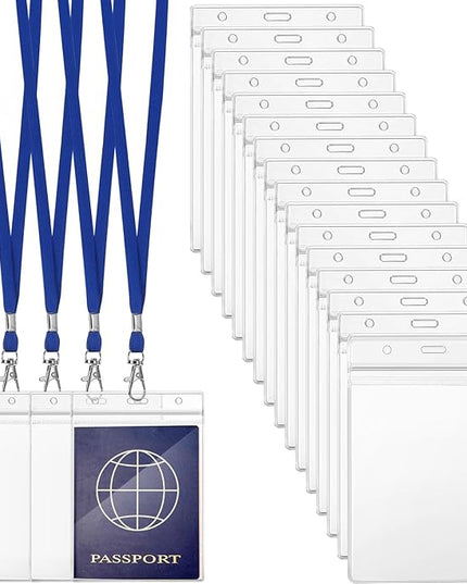 Patelai 50 Pcs 4 x 5.5 Inch Clear Passport Holders with Lanyard Extra Large PVC Card Holder Waterproof Name Badge Holder for Cruise Vacation Credit Card Plane Ticket Receipt (Blue)