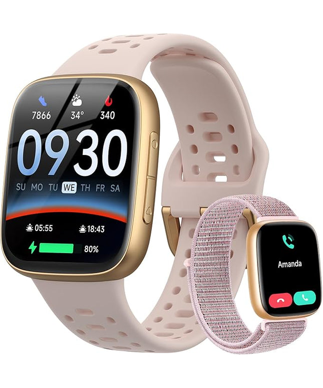 Smart Watches for Women Android iPhone (2 Bands), [1.85" AMOLED Screen] Smartwatch Fitness Tracker 3ATM Waterproof with Bluetooth Calls, AI Control, Heart Rate/SpO2/Sleep Monitor, 7 Days Battery