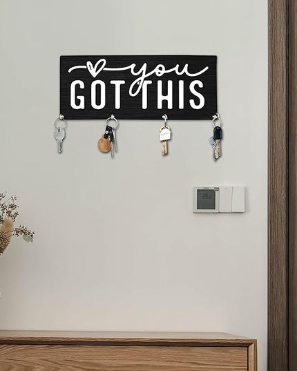 Yhtmbf You Got This Wooden Key Holder for Wall - 5"x10" Key Organizer Hanger with 4 Hooks for Home Front Door Hallway Entryway Kitchen - Home Office Decor & Housewarming Gifts Supplies - A03