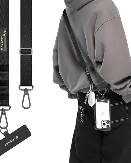 MAGEASY Universal Cell Phone Lanyard Crossbody - Anti-Theft Crossbody Phone Strap for iPhone 16 Pro Max & Most Smartphones, for Men & Women | 20mm (Black)
