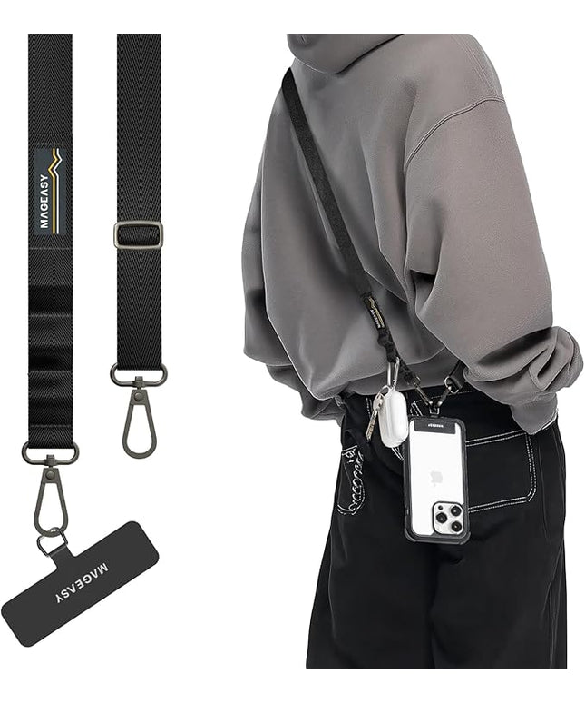 MAGEASY Universal Cell Phone Lanyard Crossbody - Anti-Theft Crossbody Phone Strap for iPhone 16 Pro Max & Most Smartphones, for Men & Women | 20mm (Black)