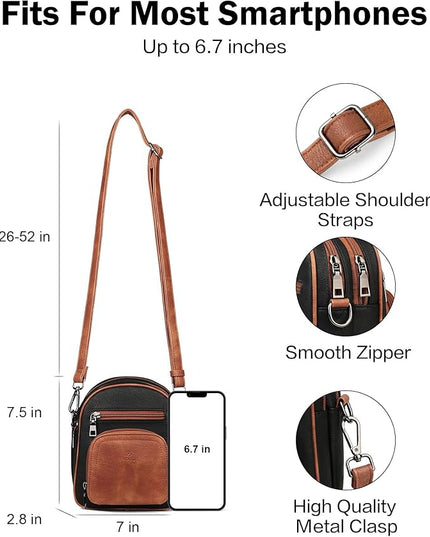 FADEON Small Purses for Women Crossbody Bags, Designer PU Leather Mini Cross Body Purse Travel Shoulder Bag Card Slots