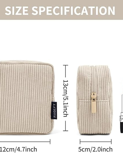 MAGEFY Small Makeup Bag for Purse Mini Cosmetics Bag Corduroy Cute Cosmetic Pouch for Women with Slip-in Pockets