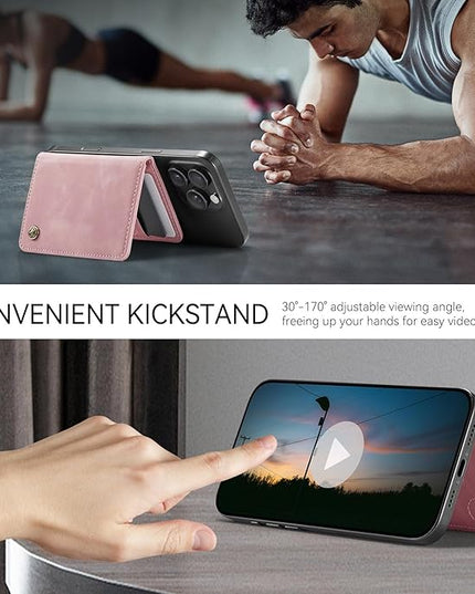 Defencase for Magsafe Wallet Magnetic Card Holder RFID Blocking, PU Leather Minimalist Phone Wallet for MagSafe Phones and Cases for iPhone 17/16/ 15/14/ 13/12/ Pro/Max/Plus/Air, Rose Pink