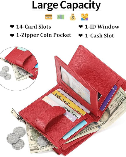 GAEKEAO Womens Wallet Small Leather RFID Blocking Bifold Zipper Pocket Wallet Card Case Purse with ID Window