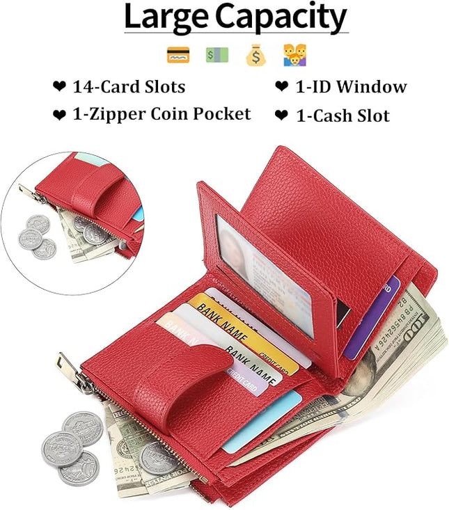 GAEKEAO Womens Wallet Small Leather RFID Blocking Bifold Zipper Pocket Wallet Card Case Purse with ID Window