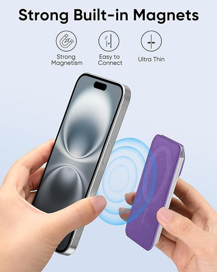 FINPAC MagSafe Wallet, Magnetic Card Wallet Holder for iPhone 17/16/15/14/13/12 Series, Safe RFID Blocking Slim Leather 6 Card Holder for Women Men