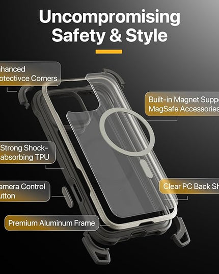 MAGEASY Designed for iPhone 16 Pro Case with Strap - [Camera Control Button Coverage] 20ft Ultimate Drop Protection Compatible with MagSafe, Aluminum Frame | Odyssey Strap M (Metal Black)