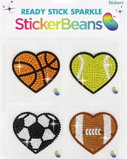 StickerBeans® Rhinestone Stickers - Sporty 4-Pack, 2” x 2” Each, Unique Sparkly Cut-to-Shape for Collecting, Trading, Decorating Laptops, Phone Cases, Scrapbooks - for Kids, Teens, & Adults