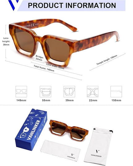 VANLINKER Thick Square Sunglasses for Men Women Retro Chunky Rectangle Shades UV400 Protection VL9731