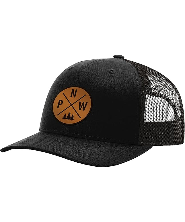 Pacific Northwest Baseball Snapback Trucker Hats with Leather Patch for Men and Women PNW Gifts Outdoor Camping Hiking Cap