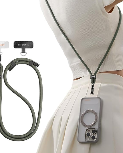 TORRAS Phone Lanyard Crossbody with 2 Phone Tabs, Adjustable Anti Theft Phone Strap for All Phones, Premium Metal Buckles, Skin-Friendly, Universal Phone Neck lanyard for Women and Men, Olive Green