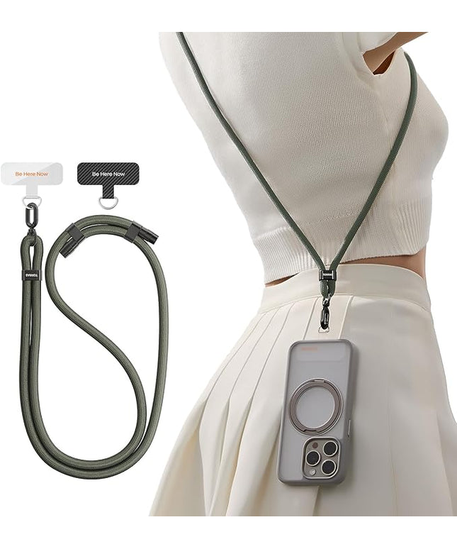 TORRAS Phone Lanyard Crossbody with 2 Phone Tabs, Adjustable Anti Theft Phone Strap for All Phones, Premium Metal Buckles, Skin-Friendly, Universal Phone Neck lanyard for Women and Men, Olive Green
