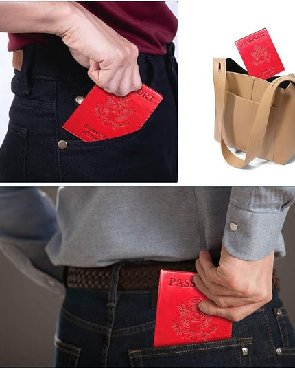 Passport Holder Cover Wallet Case RFID Blocking Leather Card Slot Travel Accessories Documents Organizer Protector for Women Men, Red