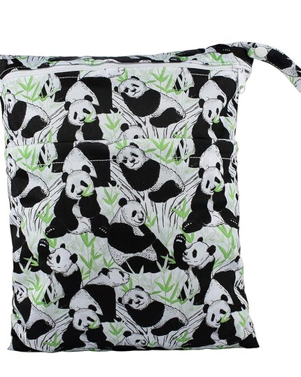 Wet Dry Bag Reusable Washable With Two Zippered Pockets (Pandas)