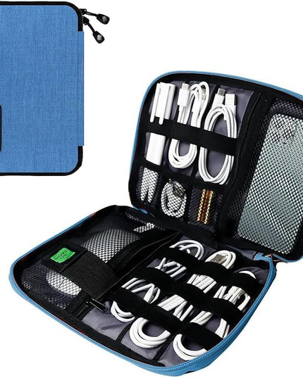 Electronics Travel Organizer,Portable Waterproof Electronic Travel Storage Bag for Small Charging Cord Storage,Charger,SD Card etc,for Travel,Business-Blue Black
