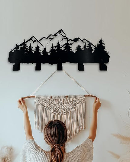 ZORISE Metal Mountain Coat Hooks and Key Holder, Mountain Design Wall Art Decor, Clothes Hat Rack, and Backpack Hanger, Storage Decor for Living Room, Hallway, Office, Kitchen, Entryway, and Bedroom