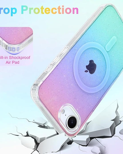 Glitter Case for iPhone 16e Case for Women Girls [ Compatible with Magsafe ] Clear Cute Girly Aesthetic Iridescent Rainbow Sparkly Bling Magnetic Phone Cover, Gradient Blue & Pink