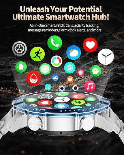 Military Smart Watch for Men(Answer/Calls),1.43''AMOLED Screen,500mAh 5ATM Waterproof,170 Sports Modes, Fitness Tracker Watch with Heart Rate/Blood Pressure/SpO2 for Android/iOS,Smartwatch Black