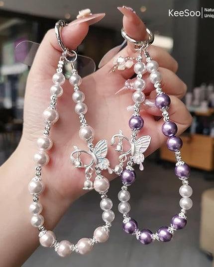 Korean-Style Pearl Butterfly Phone Charm - Luxe Hands-Free Elegance, Universally Compatible with iPhone & Android, Radiating Timeless Charm, Light Green
