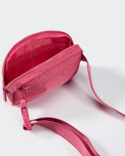 Pander Two Way Zipper Fanny Pack Nylon Everywhere Belt Bag for Women, Water Repellent Waist Packs, Crossbody Bags with Adjustable Strap (Hot Pink).