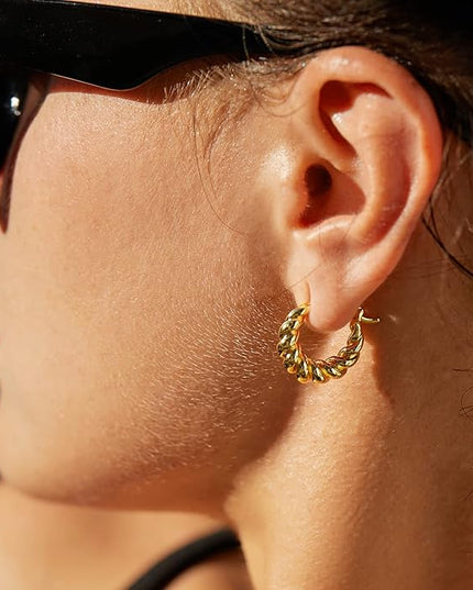 18K Gold Plated Chunky Hoop Earrings for Women Fashion Thick Gold Hoops Set Jewelry for Birthday Christmas Gifts