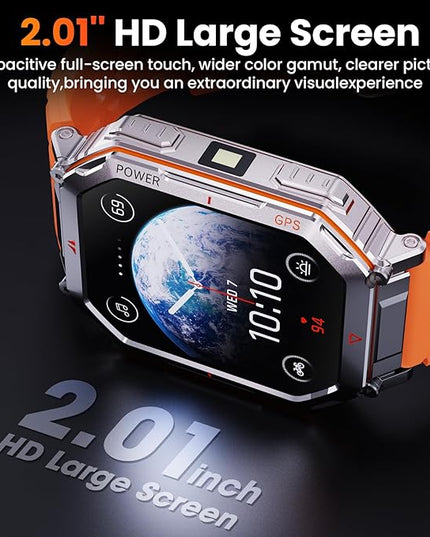 GPS Military Smart Watch for Men，GPT Voice Assistant，Smartwatch with LED Flashlight，2.01" HD Display Bluetooth Call，Fitness Tracke with Multiple Sports Modes，Compatible with Android & iOS