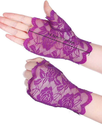 Women's Short Lace Gloves Fingerless for Driving Wedding Wrist Length Bridal Prom Gloves