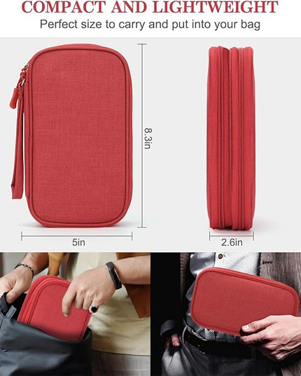 FYY Electronic Organizer, Travel Cable Organizer Bag Pouch Electronic Accessories Carry Case Portable Waterproof Double Layers Storage Bag for Cable, Cord, Charger, Phone, Earphone, Medium Size, Red