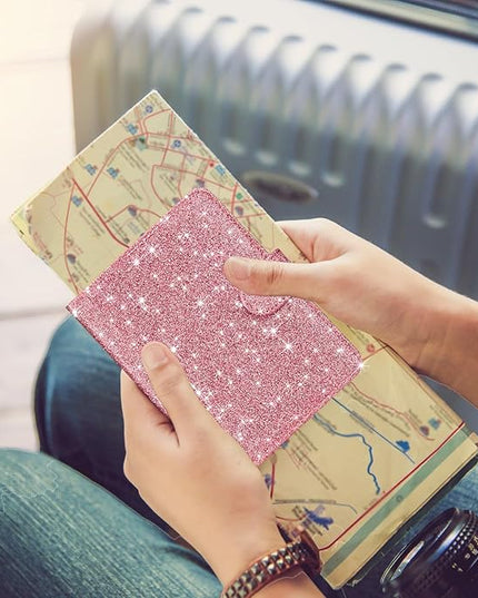 HOTCOOL Passport Holder Travel Essentials Airplane & Cruise Essentials Ship Leather Wallet Cover Case RFID Blocking Women & Men Vacation Travel Accessories Gifts Deals, Glitter - Pink