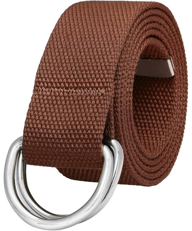 Falari Canvas Web Belt Metal Double D Ring Buckle for Men Women Casual Cloth Military Style Belt 1 1/2" Wide