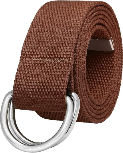 Falari Canvas Web Belt Metal Double D Ring Buckle for Men Women Casual Cloth Military Style Belt 1 1/2" Wide