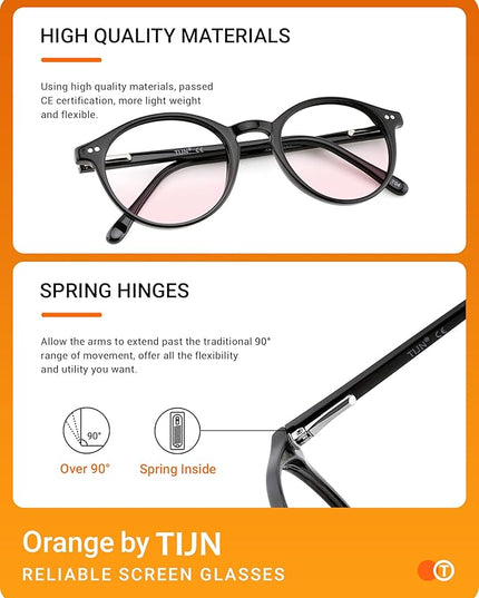 TIJN Blue Light Blocking Glasses Men Women Vintage Thick Round Rim Frame Eyeglasses