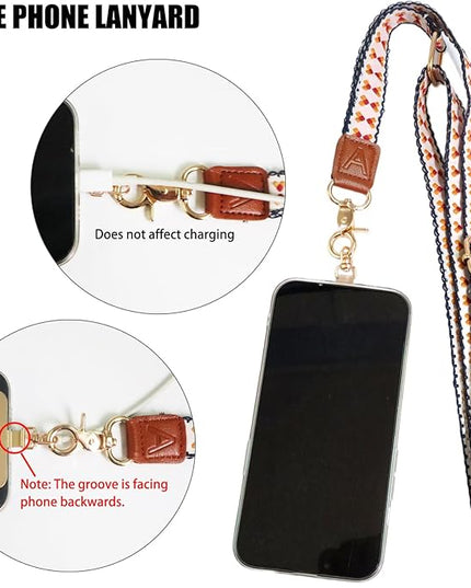 LEMEDE Phone Charm Lanyard, Gold Buckle Adjustable Crossbody and Wrist Strap with 2pcs 360-Degree Rotatable Phone Pad