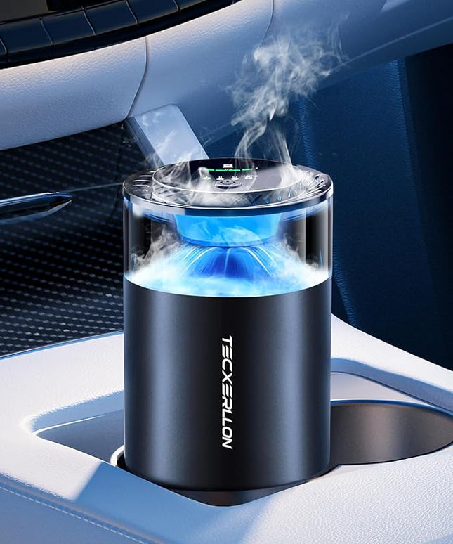 Car Air Freshener, Car Diffuser with Smart Spray Modes (4 Settings) & Essential Oil Monitor, 1600 Sprays USB-C Rechargeable, Auto On/Off, 2 Scents Refills, Car Scent with Ambient Light