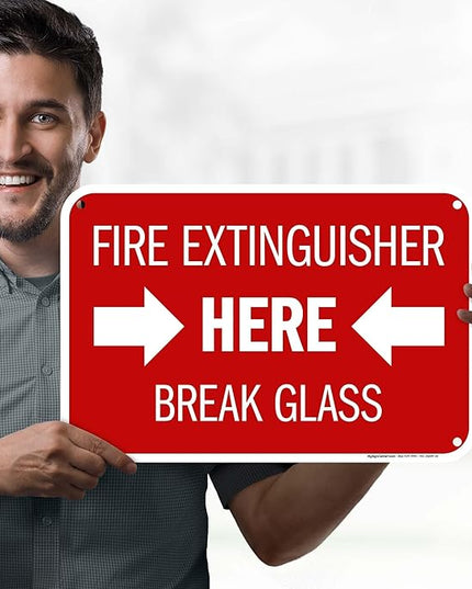 Fire Extinguisher Here Break Glass Sign, 12x18 Inches, 55 mil thick HDPS (high density polystyrene), Made in USA by My Sign Center