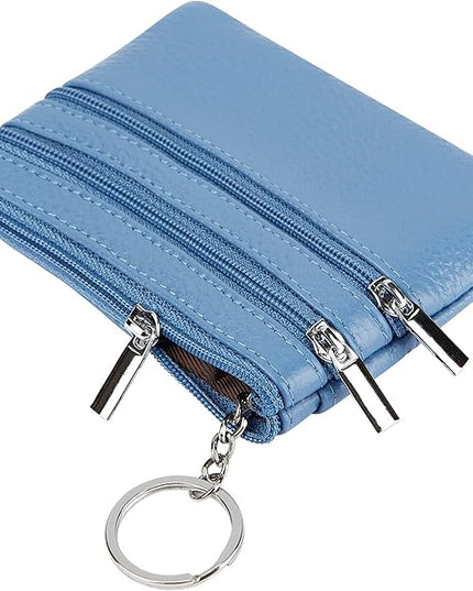 Women's Genuine Leather Coin Purse Mini Pouch Change Wallet with Keychain