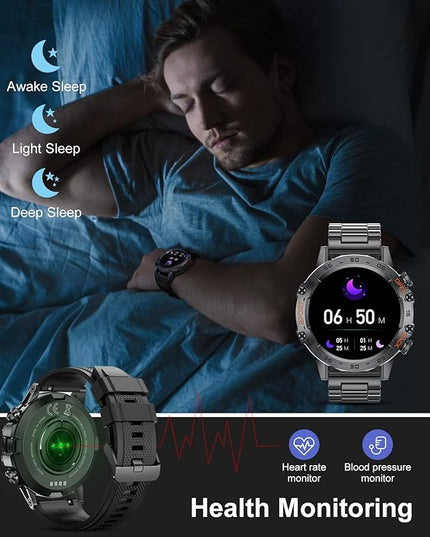 Military Smart Watch for Men(Answer/Dial Calls),1.39''HD Touchscreen,100 Sports Modes, 5ATM Waterproof Fitness Watch,with Blood Pressure/Heart Rate/SpO2 for Android/iOS Military Smart watch Black