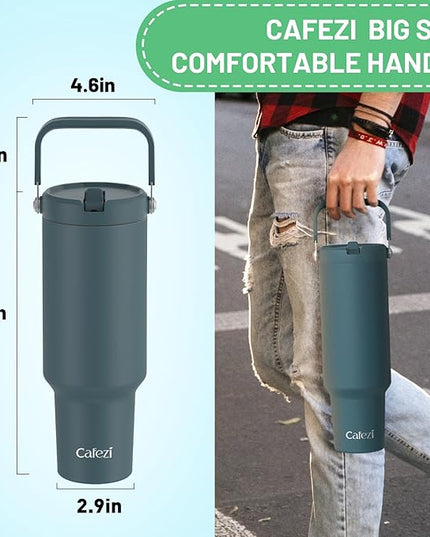 50oz Tumbler with Lid and Straw, Stainless Steel Water Bottles with Flip Straw and Top Handle, Leak Proof, Fits in Cup Holder, Vacuum Insulated Water Bottle for Home, Office, Outdoors, Car
